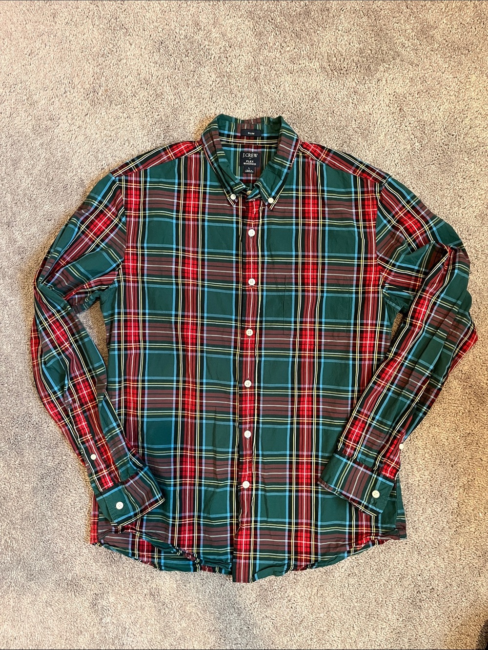 J. Crew Green and Red Plaid Button-Down Shirt